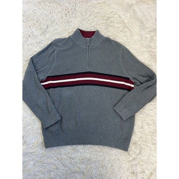 Eddie Bauer Mens Vintage Mock Neck 1/4 Zip Long Sleeve Pull Over Sweater Gray XL - Picture 1 of 9